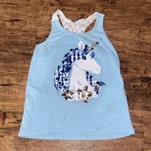 Justice Light Blue Unicorn Tank Top with Lace